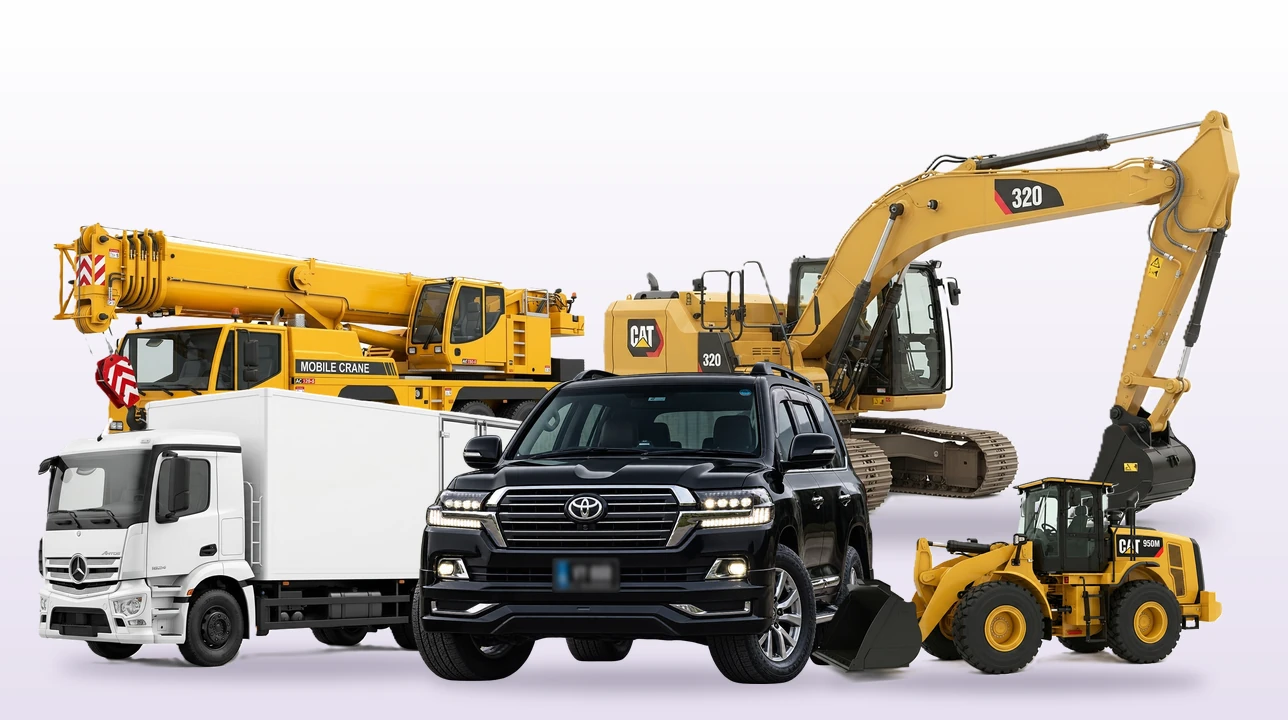 Land Cruiser, truck, mobile crane, excavator and wheel loader bought by AL HADAF